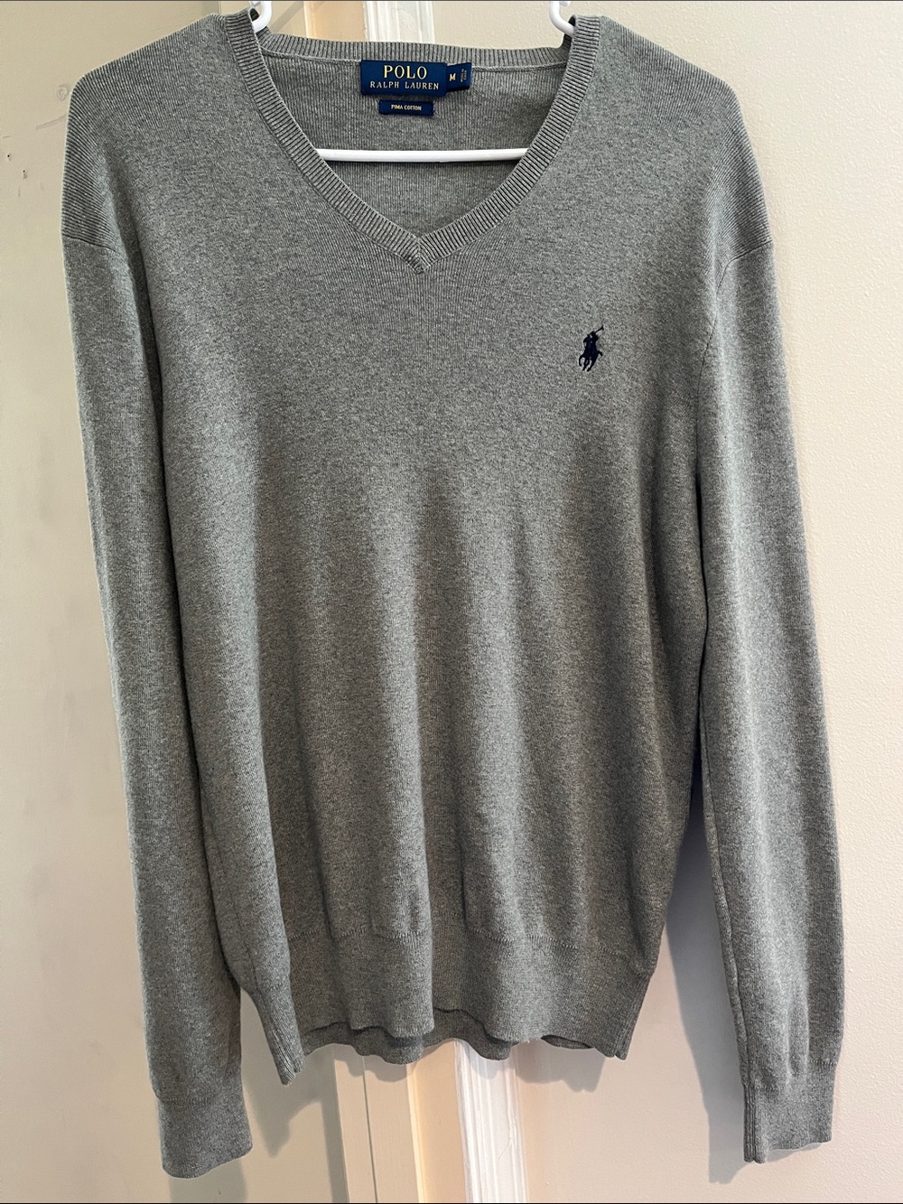Polo by Ralph Lauren Men's Heather Gray V-Neck Sweater with Navy Pony